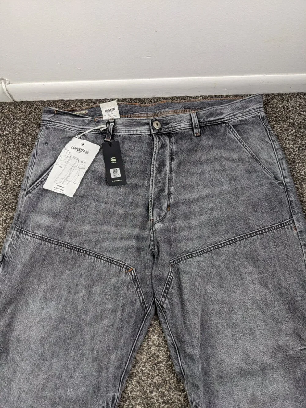 NWT G Star Jeans 3D Carpenter Double Knee Mens 38x33 Loose Fit Faded Gray $200